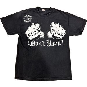 Vintage MMA 90's T-Shirt Men’s Large Black Don't Panic Knuckles Shirt Y2K Grunge
